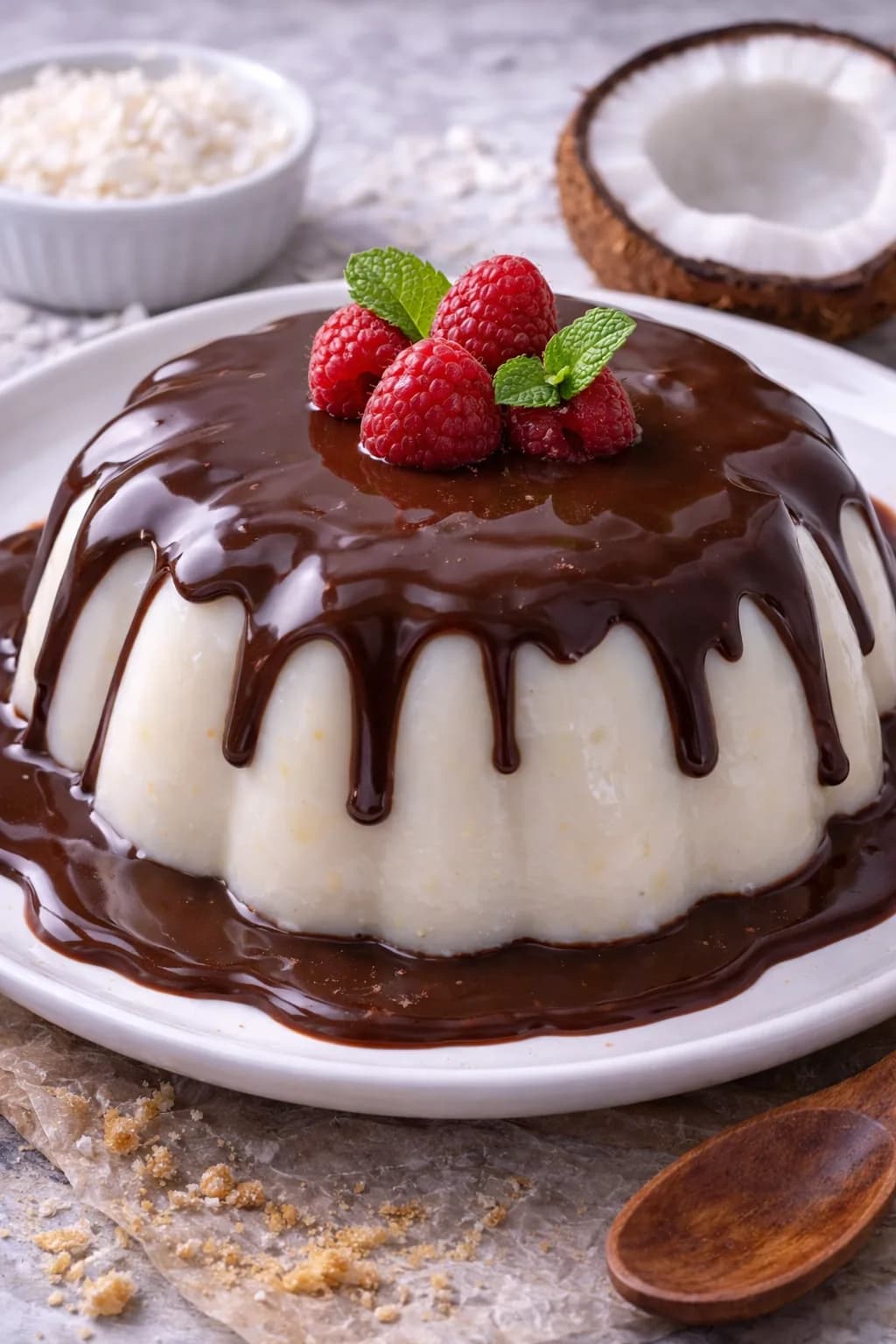 Delicioso Manjar Branco com Calda de Chocolate