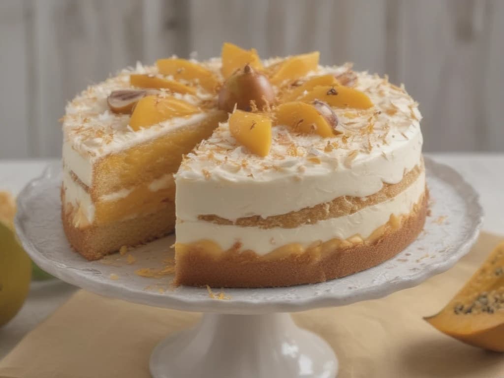 Bolo Gelado de Coco Tropical: Manga e Maracujá Vibrantes