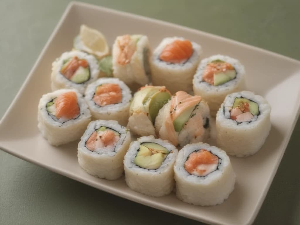 Deliciosos Rolls de Sushi com Abacate e Salmão