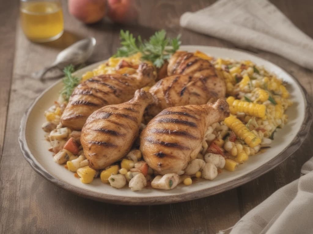 Jantar Leve: Frango Grelhado com Salsa de Pêssego e Milho Fresco