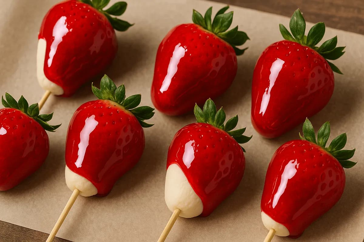 Morango do Amor Clássico (com brigadeiro de leite em pó e calda vermelha)