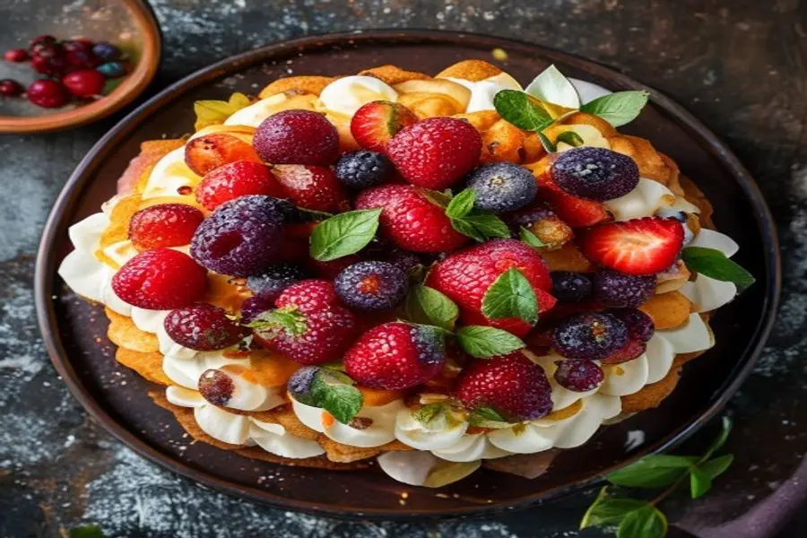Delírio Primaveril: Torta Crocante de Morango e Ruibarbo