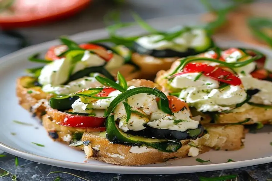 Bruschetta Rápida: Feta Batido e Abobrinha Fresca em Minutos