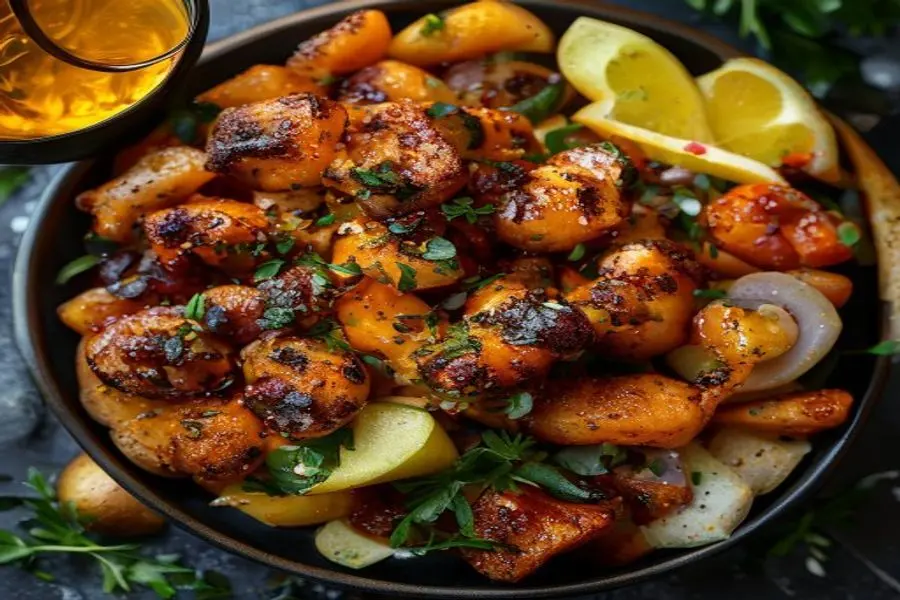 Frango Dourado Grelhado com Salada Mediterrânea e Néctar Cítrico