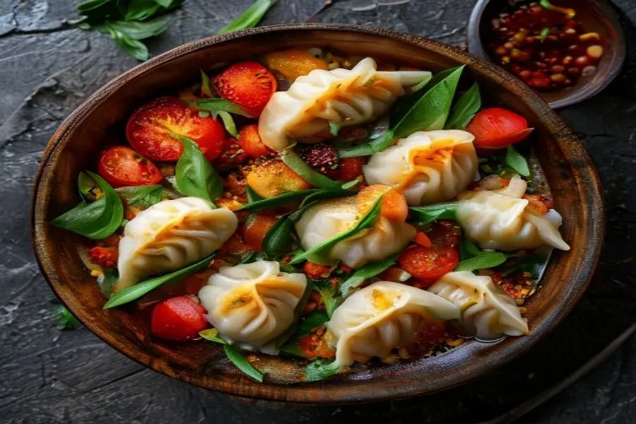 Gyoza Crocante e Tomates Frescos: Salada Asiática Vibrante