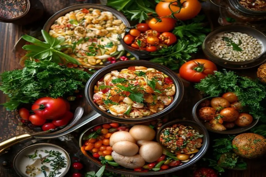 O Banquete das Nove Joias: Salada Morna de Grãos e Tesouros Mediterrâneos