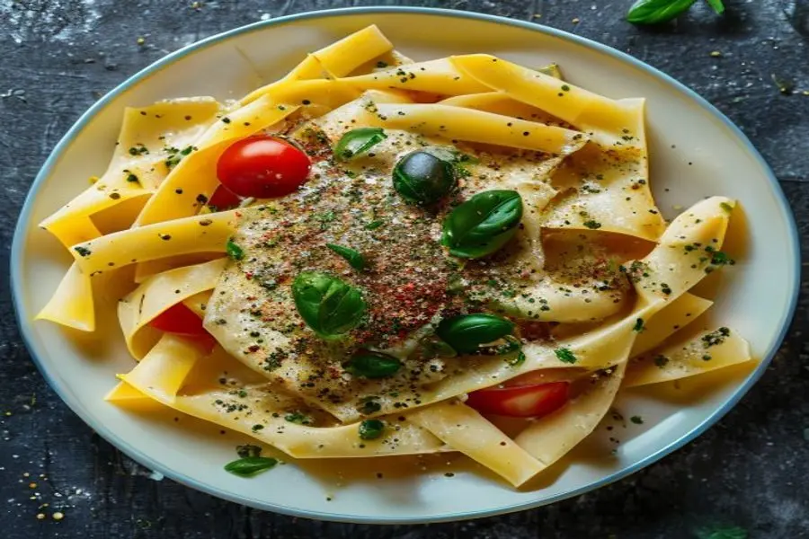 Tagliatelle Fresco ao Pesto Cremoso de Milho e Tomates Confit