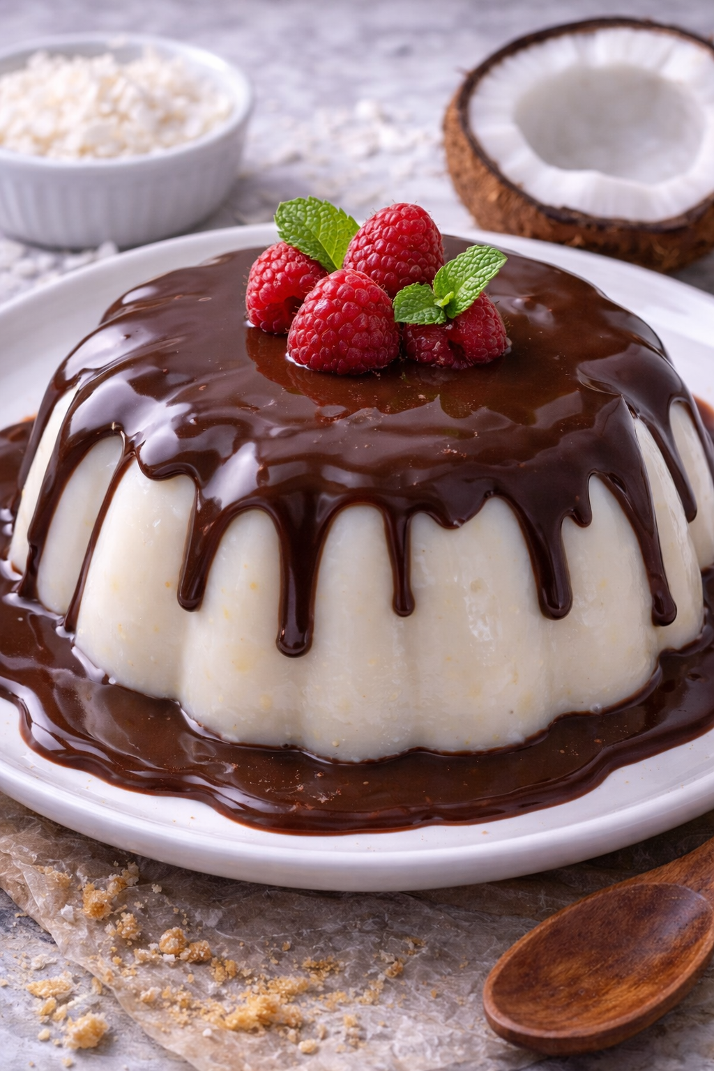 Delicioso Manjar Branco com Calda de Chocolate