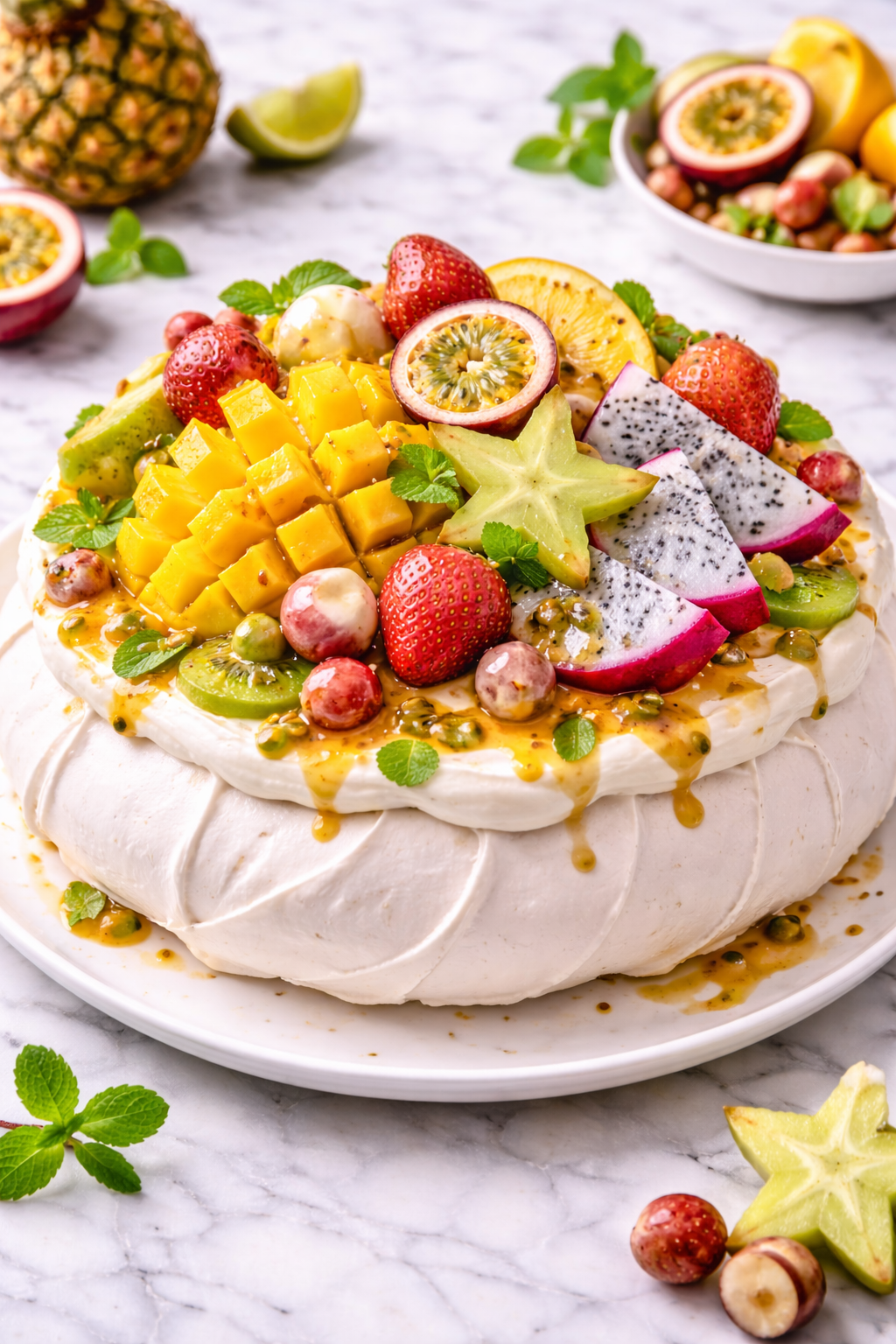 Pavlova de Frutas Tropicais Delícia Brasileira