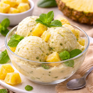 Refrescante Sorvete de Abacaxi com Hortelã