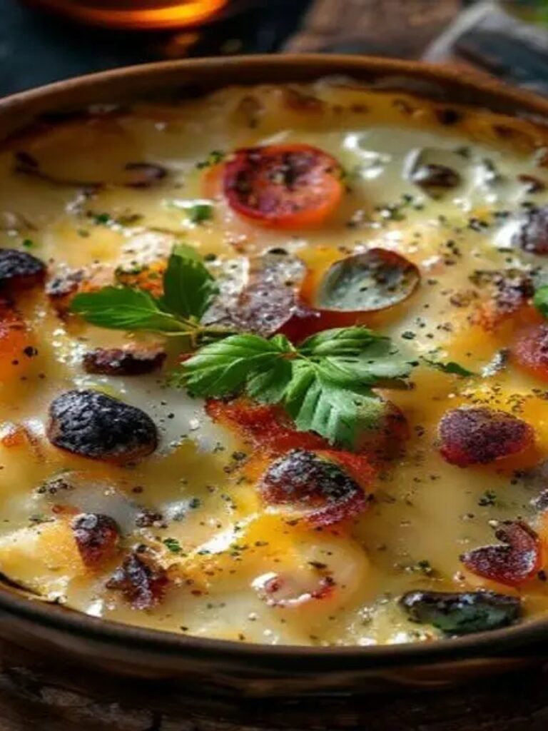 Decadência Aromática: Gratin de Batatas ao Roquefort Confit