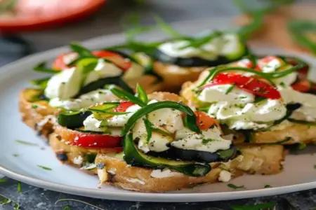 Bruschetta Rápida: Feta Batido e Abobrinha Fresca em Minutos