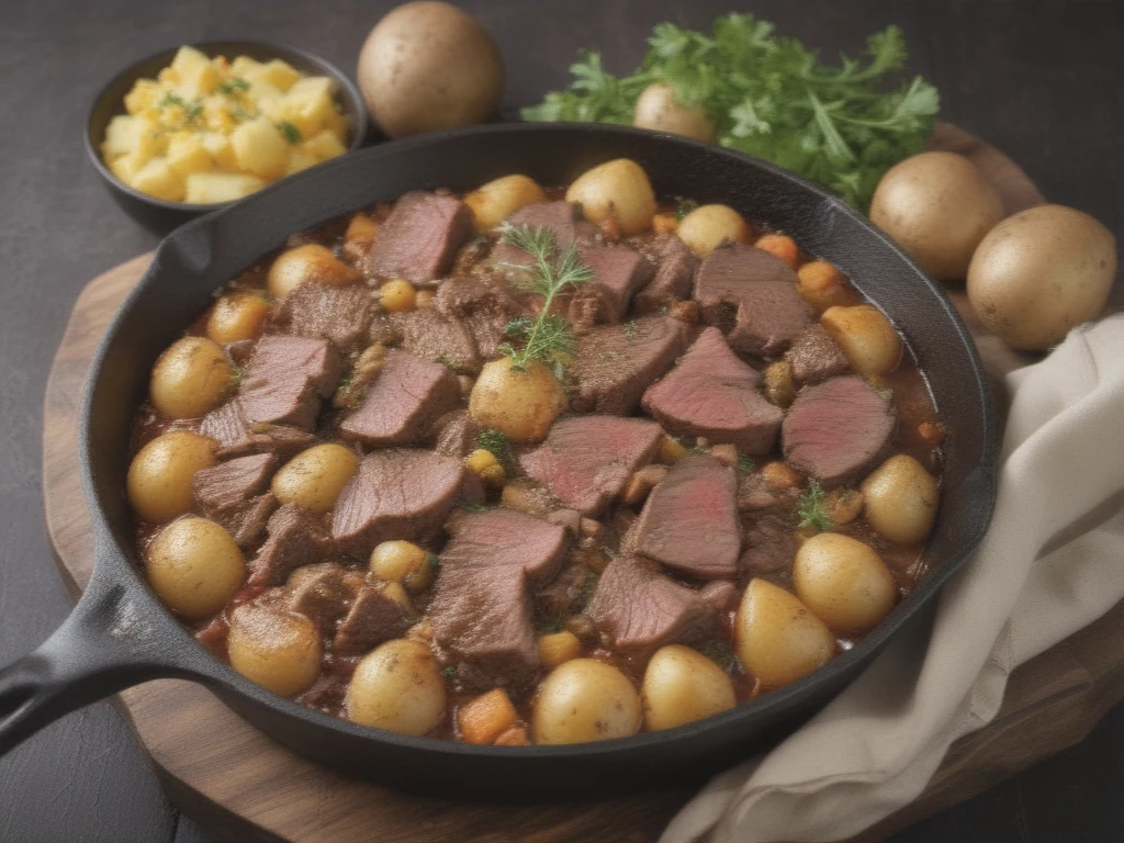 Deliciosa Carne Assada com Batatas para o Almoço