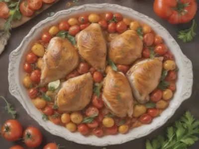 Frango Dourado Crocante com Tomates Assados e Alecrim Fresco