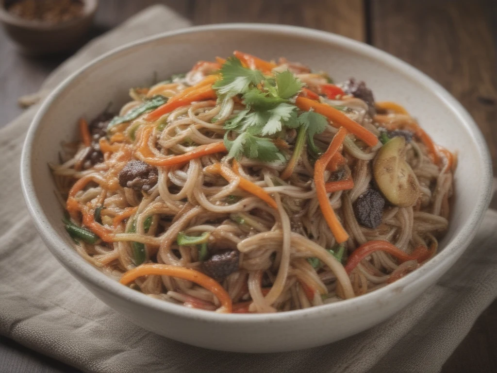 Japchae: Uma Delícia Coreana de Macarrão de Batata-Doce