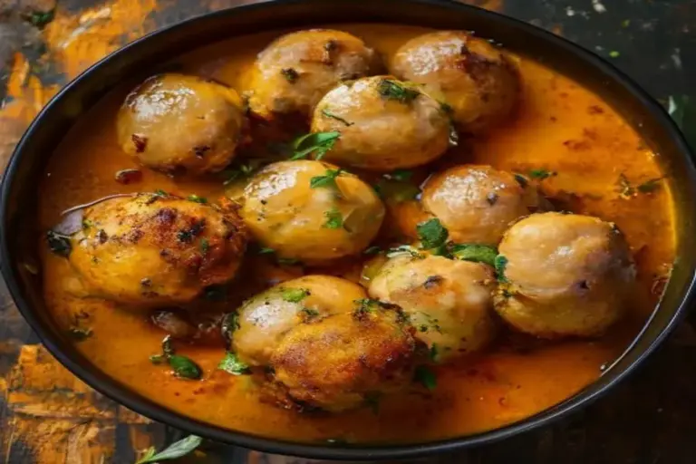 Albóndigas al Curry Amarillo: Crujiente de Chalotas y Maní