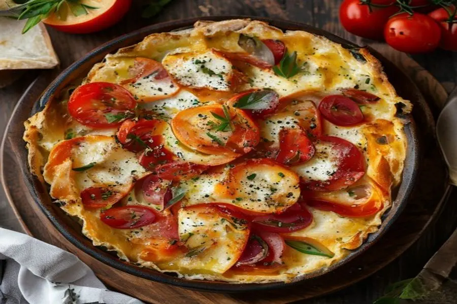 Gratin de Sourdough con tomate confitado y queso de cabra