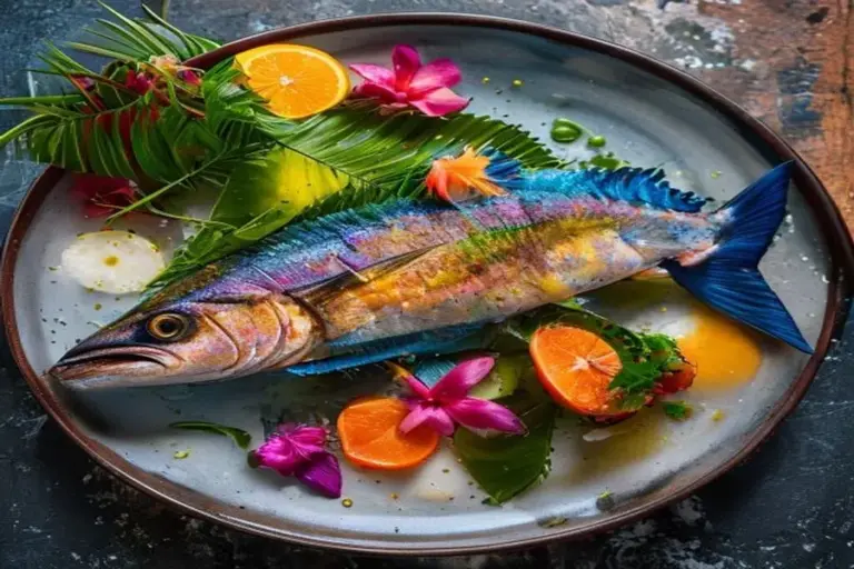 Tropical Glaze के साथ कुरकुरा Mahi-Mahi: प्लेट में एक Aloha