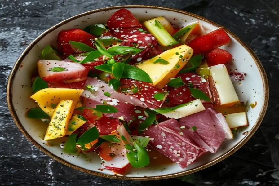 Ensalada Jambon Supreme: Crocancia, Queso & Vinagreta Agridulce