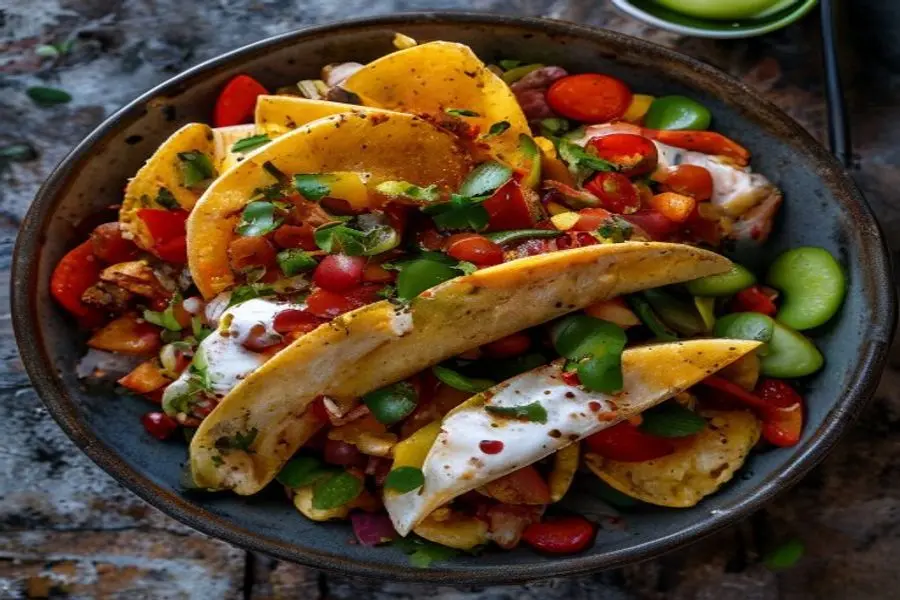 Taco Salad Vegana: Batata, Grano y Salsa Jalapeño Cremosa