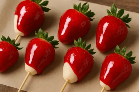 Morango do Amor Clássico (com brigadeiro de leite em pó e calda vermelha)