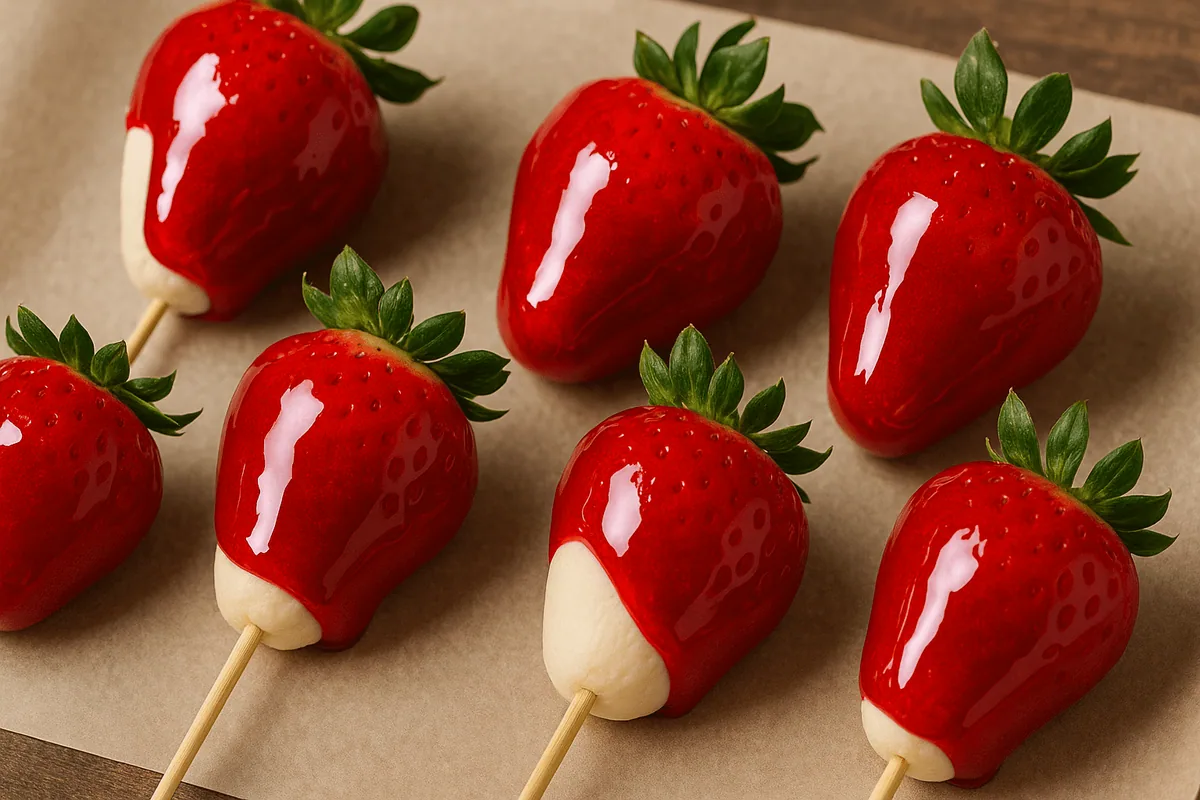 Morango do Amor Clássico (com brigadeiro de leite em pó e calda vermelha)